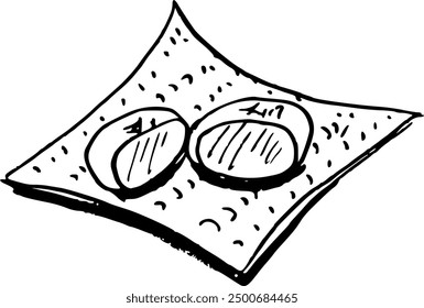 Japanese dessert mochi. Food boho. Hand drawn minimal design. Perfect for wallpaper, template, banner, wall decor, print, postcard, cover. Vector sketch illustration