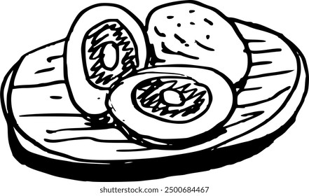 Japanese dessert mochi. Food boho. Hand drawn minimal design. Perfect for wallpaper, template, banner, wall decor, print, postcard, cover. Vector sketch illustration