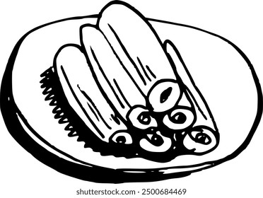Japanese dessert mochi. Food boho. Hand drawn minimal design. Perfect for wallpaper, template, banner, wall decor, print, postcard, cover. Vector sketch illustration