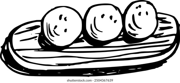 Japanese dessert mochi. Food boho. Hand drawn minimal design. Perfect for wallpaper, template, banner, wall decor, print, postcard, cover. Vector sketch illustration