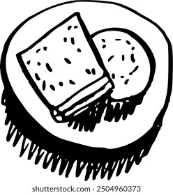 Japanese dessert mochi. Food boho. Hand drawn minimal design. Perfect for wallpaper, template, banner, wall decor, print, postcard, cover. Vector sketch illustration