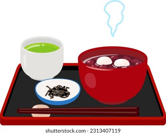 Japanese dessert with red bean paste and rice-flour dumplings