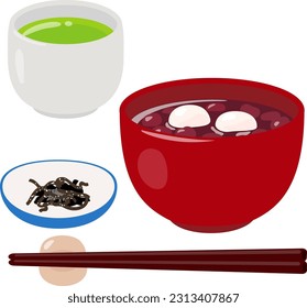 Japanese dessert with red bean paste and rice-flour dumplings