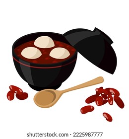 Japanese dessert red bean soup with Dango