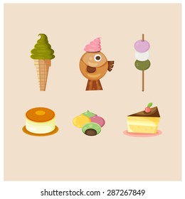 Japanese dessert set illustration, vector 