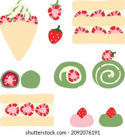 Japanese dessert with strawberry and green tea flavor 