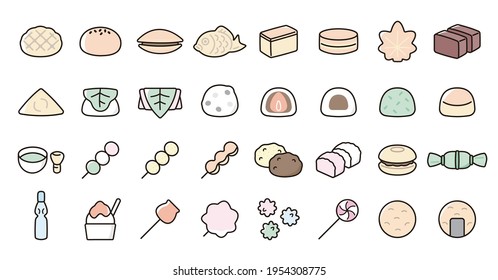 Japanese Desserts and Sweets Icon Set