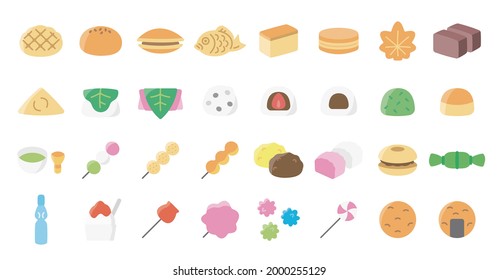 Japanese Desserts and Sweets Icon Set