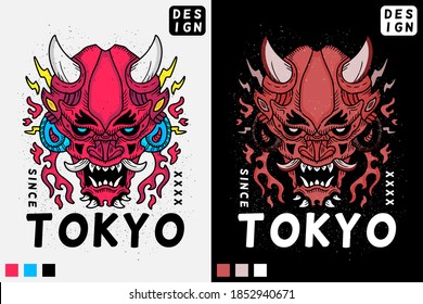 Japanese Devil head in hype style. illustration for t shirt, poster, logo, sticker, or apparel merchandise.