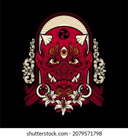 japanese devil mask with awesome background