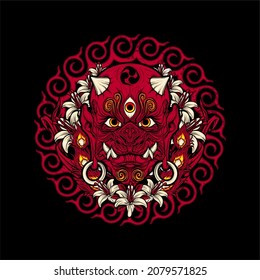 japanese devil mask with awesome background