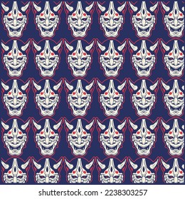 Japanese devil mask doodle pattern