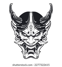 japanese devil mask line art illustration