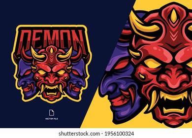 Japanese devil mask mascot esport logo illustration