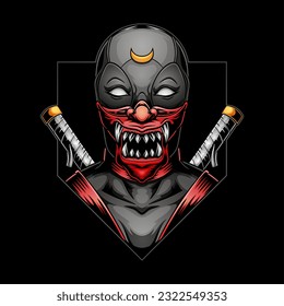 japanese devil mask ninja vector illustration