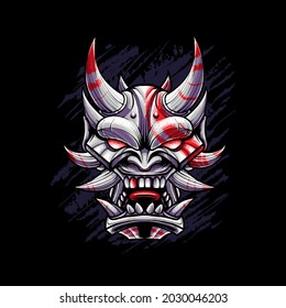 Japanese Devil Mask vector Illustration. Suitable for t shirt, print and apparel