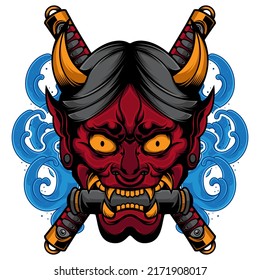 japanese devil mask vector tattoo, vector EPS 10