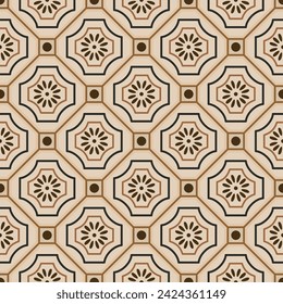 Japanese Diamond Flower Mosaic Vector Seamless Pattern