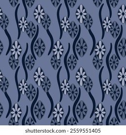 Japanese Diamond Flower Swirl Wave Vector Seamless Pattern