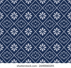 Japanese Diamond Flower Vector Seamless Pattern