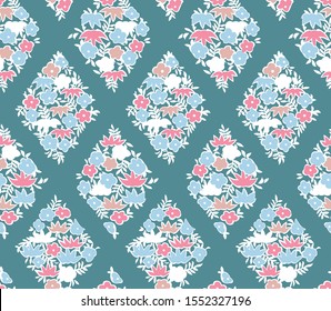 Japanese Diamond Oriental Floral Seamless Pattern