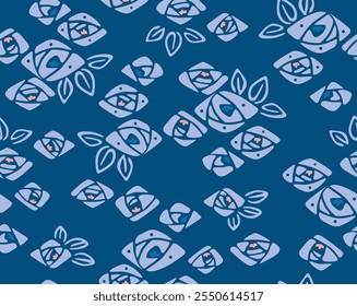 Japanese Diamond Rose Motif Vector Seamless Pattern