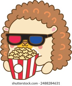 Japanese diary kawaii cute hedgehog illustrations.
Sticker of funny hedgehog clip art.
Hedgehog watch a cinema with glasses and popcorn.