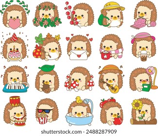 Japanese diary kawaii cute hedgehog illustrations.
Sticker of funny hedgehog clip art.