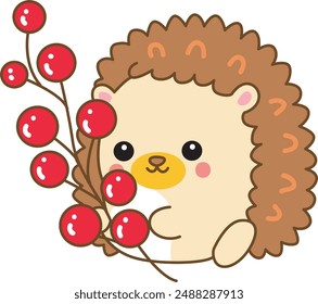 Diario japonés kawaii lindas ilustraciones de erizo.
Pegatina de Clip erizo divertido arte.
Hedgehog trae una cereza.