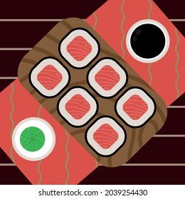 Japanese dinner with wasabi and soy sauce