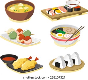 Japanese dishes vector illustrations icon set.