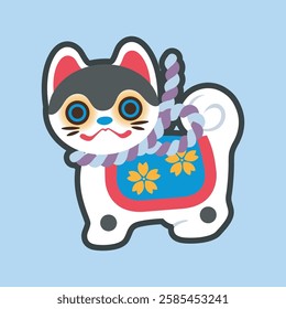 Japanese dog spirit character with outline flat vector design.