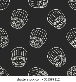 Japanese doll doodle seamless pattern background