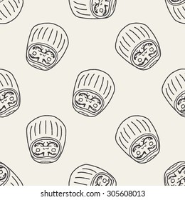 Japanese doll doodle seamless pattern background