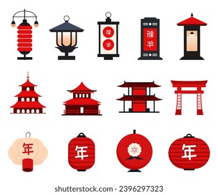 Japanese doodle set. Japanese traditional design elements. simple icon vector illustration