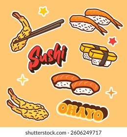 Japanese doodle sushi element concept