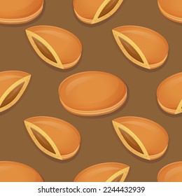 Japanese Dorayaki seamless pattern. Asian food illustration in cartoon style