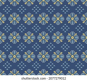 Japanese Dot Diamond Flower Vector Seamless Pattern