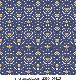 Japanese Dot Line Circle Fan Wave Vector Seamless Pattern