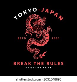 Japanese dragon with break the rules typography. illustration for t shirt, poster, logo, sticker, or apparel merchandise.