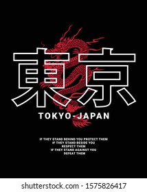 Japanese dragon illustration . Vector graphics for t-shirt prints and other uses. Japanese text translation: Tokyo