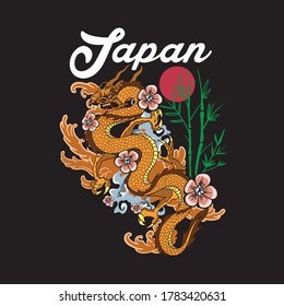 Japanese dragon illustration. Vector graphics for t-shirt prints and other uses.