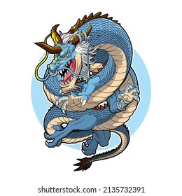 Japanese dragon illustration. Vector graphics for t-shirt prints and other uses.