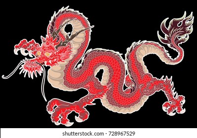 Japanese Dragon sticker on black background