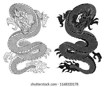 Japanese dragon tattoo isolate on white background.