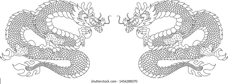 Japanese dragon tattoo isolate on white background.