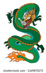 Japanese dragon tattoo on white background.