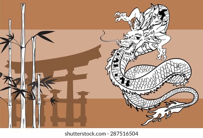 japanese dragon tattoo tshirt background in vector format 