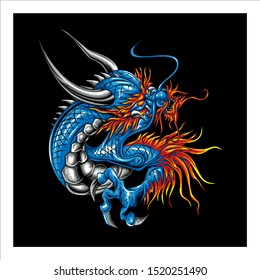 

Japanese dragon for tattoos. Symbol illustration of a Chinese dragon on the background for a T-shirt. Traditional Asian tattoo, old dragon vector.