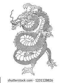 Japanese dragon vector for tattoo and sticker design  isolate on white background.